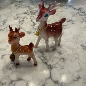 Vintage reindeer Figurines with Gold hanging bells Accents